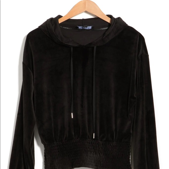 Hoodie velour smocked and crop - Picture 2 of 5